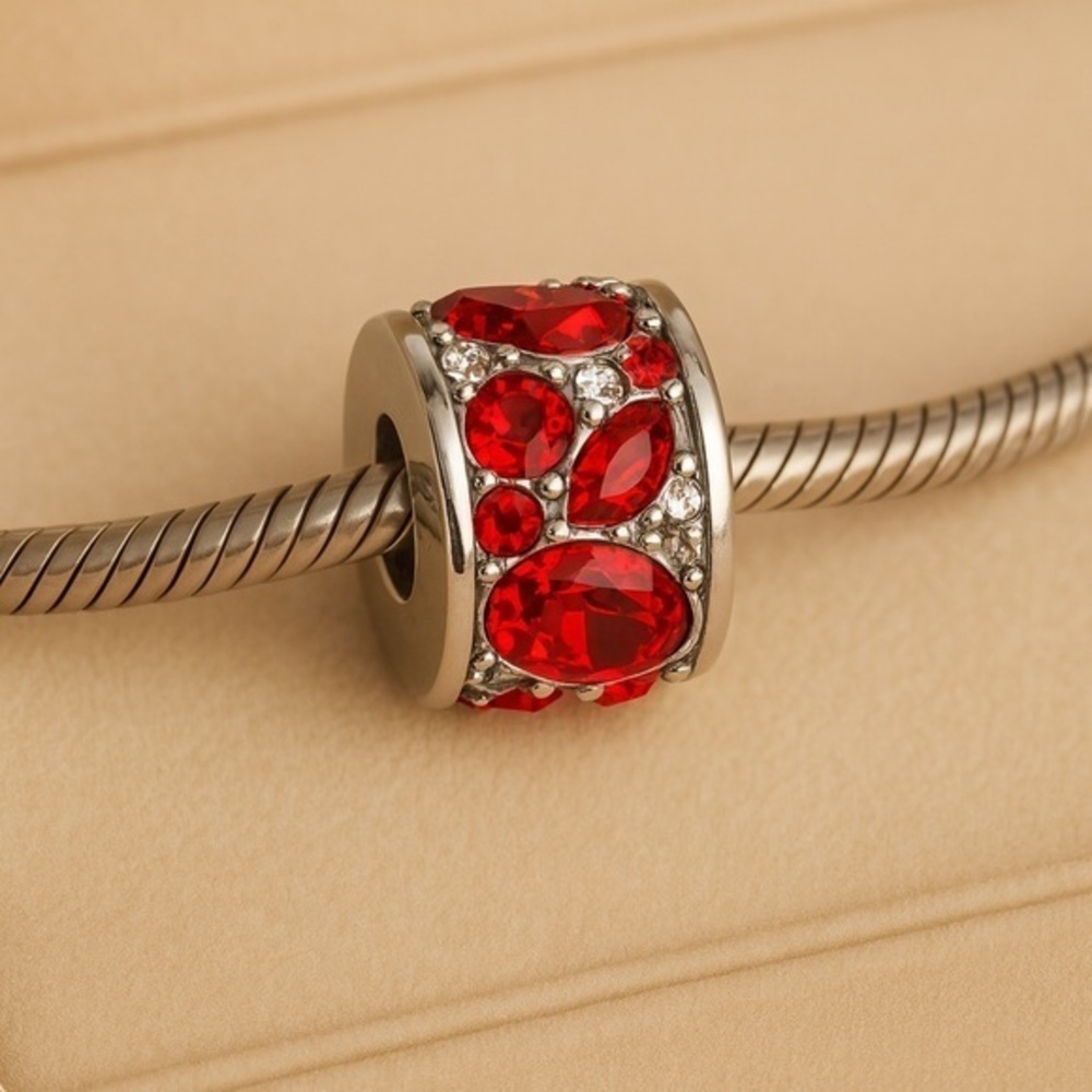 Chamilia .925 Sterling Silver Red Mosaic Swarovski Charm Bead EUC CHAM #254